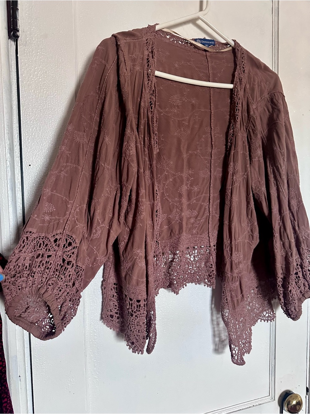 Democracy Boho Lace-Trim Open Cardigan Sweater